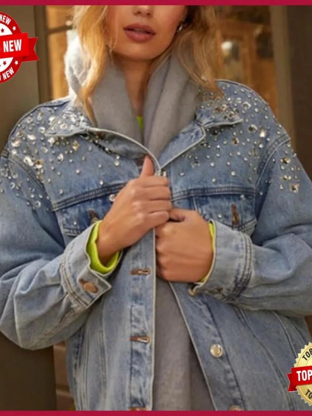 Embellished Denim Jacket Women's Vintage Western Trucker Button Down
